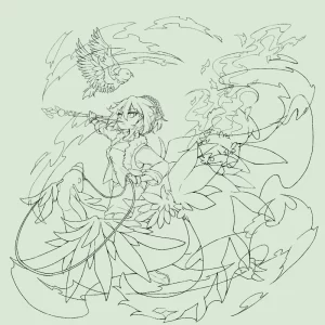 ヴィネット風イラスト イラスト ルーツィエ 竜 ドラゴン 魔獣 鳥 冒険者 線画