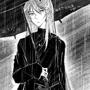 ステリウム モノクロ絵 らくがき 夕映 男 傘 雨
