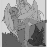 ざっくり線を引いたものの奥~手前の関係をさっくり。シャムシエルさんとルーツィエの位置はほぼ変わらないけど、わけたほうが見やすい ルーツィエ シャムシエル CW プロフ絵 イラスト 冒険者 下描き うちよそ 女性 天使 小鳥 羽