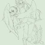 時間どれくらいだっけ(記憶喪失)でもそんなに時間かかってない気がする。トリチャンは時間かかった ルーツィエ シャムシエル CW プロフ絵 イラスト 冒険者 線画 うちよそ 女性 天使